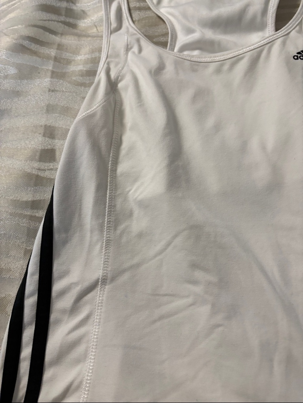 adidas White Athletic Racerback Tank with Black Side Stripes